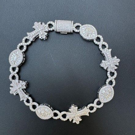 925 Silver Evil Eye Gothic Cross Link Bracelet Iced Out Bracelet