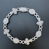 925 Silver Evil Eye Gothic Cross Link Bracelet Iced Out Bracelet