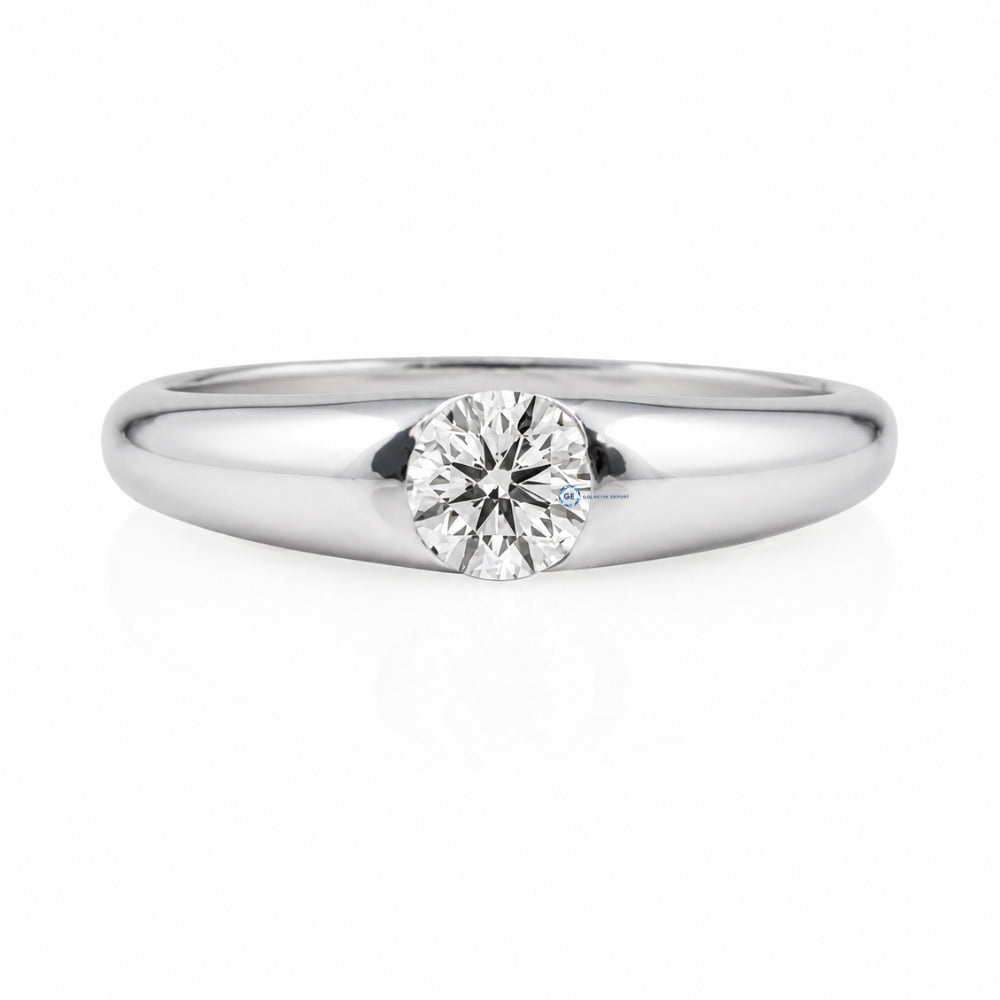 Men's Round Cut Moissanite Solitaire Ring in 14K White Gold