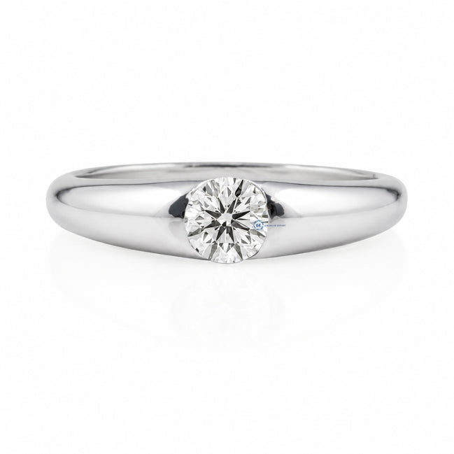 Men's Round Cut Moissanite Solitaire Ring in 14K White Gold