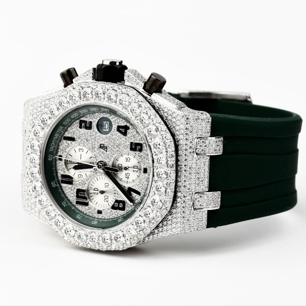 Luxury Customize Moissanite Green Belt Watch For Men's