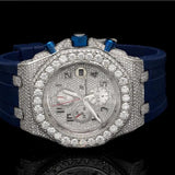 Chrono Dial Blue Rubber Strep Moissanite Diamond Watch