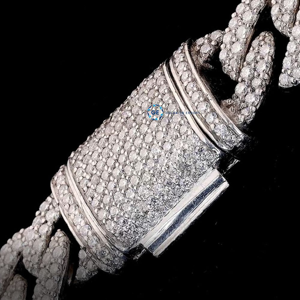 20mm D Color Moissnaite Full White Sterling Silver Cuban Linked Chain
