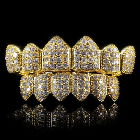 14K Yellow Gold Plated Moissanite Vampire Teeth Hip Hop Grillz