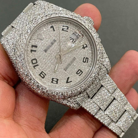 Fully Iced Out Date Just Wrist Watch For Men's