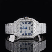 Blue Roman Number Iced Out Moissanite Watch