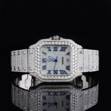 Blue Roman Number Iced Out Moissanite Watch