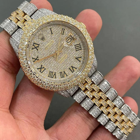 Yellow & White Automatic Moissanite Watch Gift For Men's