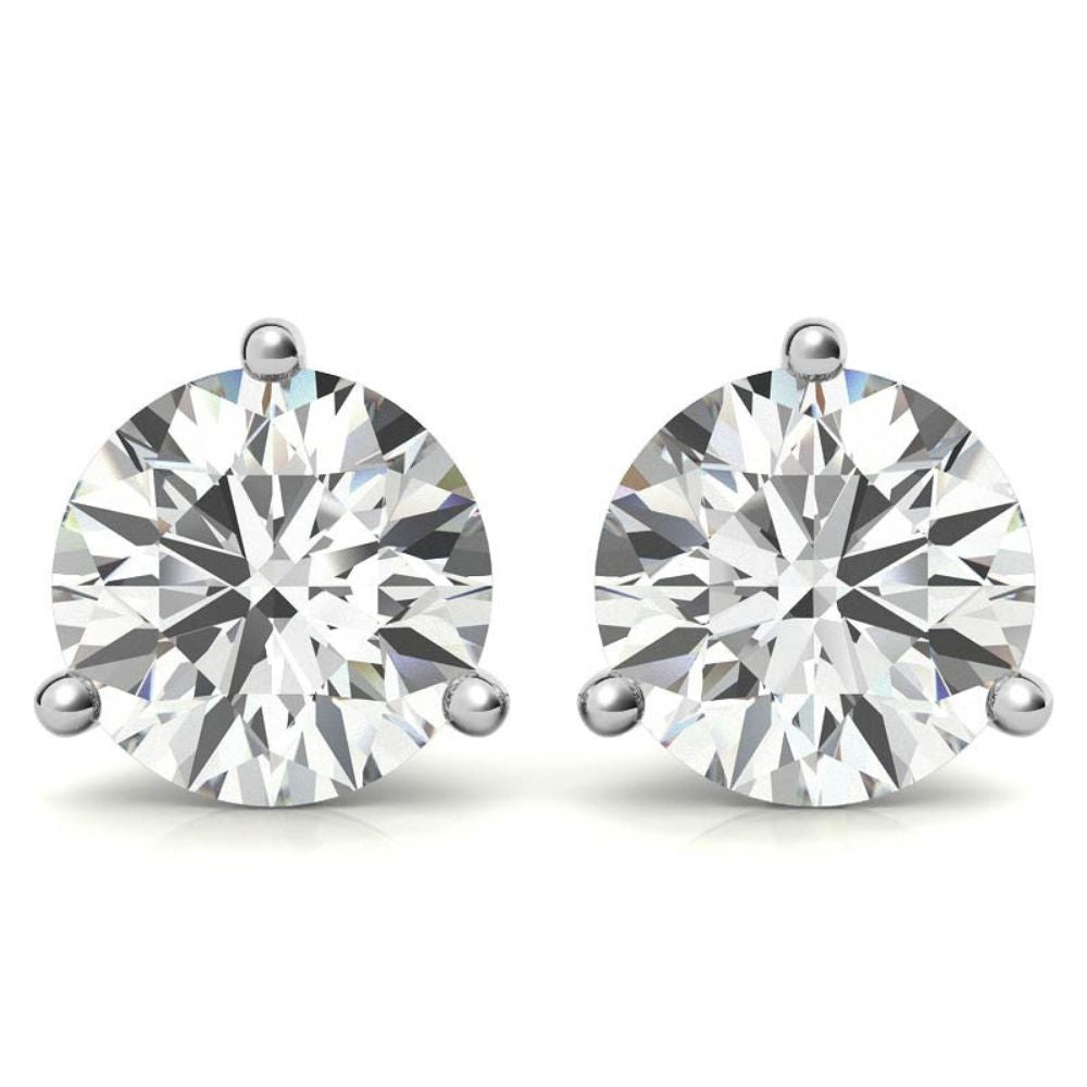 Three Prong Moissanite Round Cut Minimal Earrings For Her