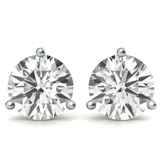 Three Prong Moissanite Round Cut Minimal Earrings For Her
