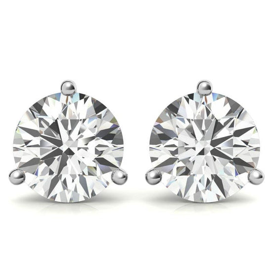 Three Prong Moissanite Round Cut Minimal Earrings For Her
