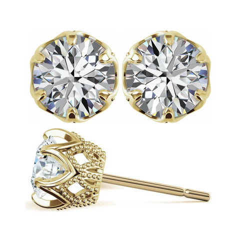 Six Prong Round Moissanite Push Back Ear Studs