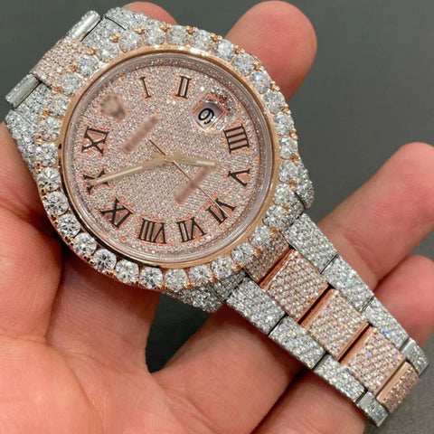 Rose & White Roman Number Moissanite Luxury Watch