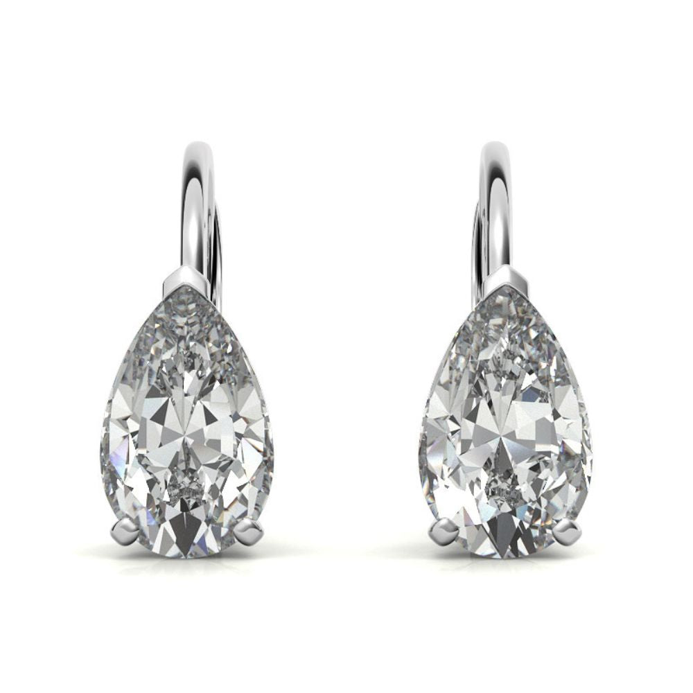 Solitaire Pear Cut Moissanite Lever Back Hoops