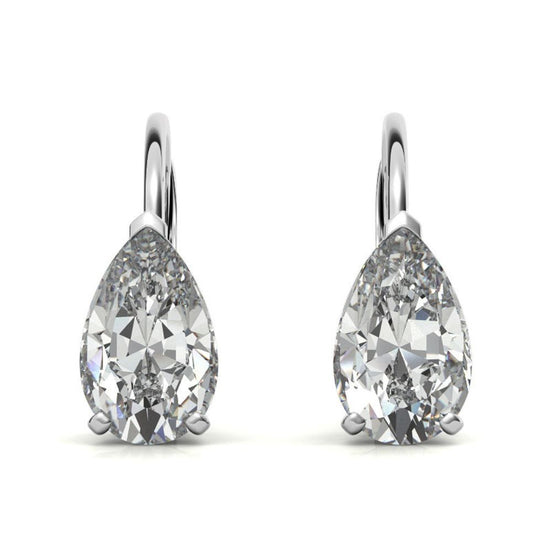 Solitaire Pear Cut Moissanite Lever Back Hoops