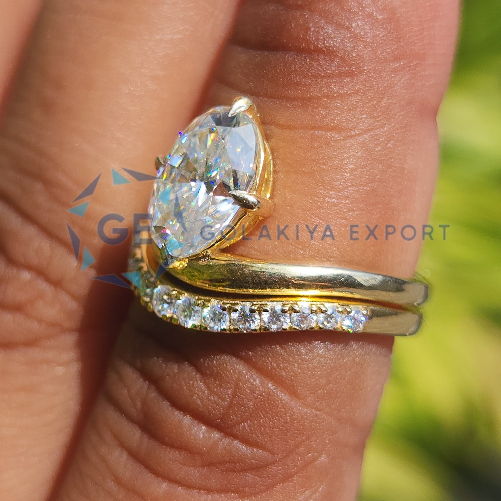 Oval Cut Yellow Gold Ring Set Lab Grown Diamond Ring