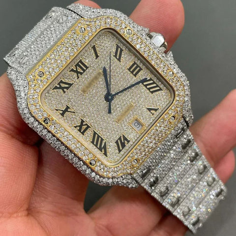 Roman Dial Tow Tone Moissanite Watch