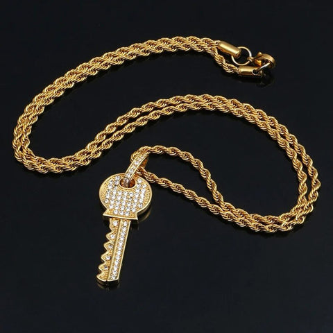 Moissanite Diamond Key Pendant Necklace