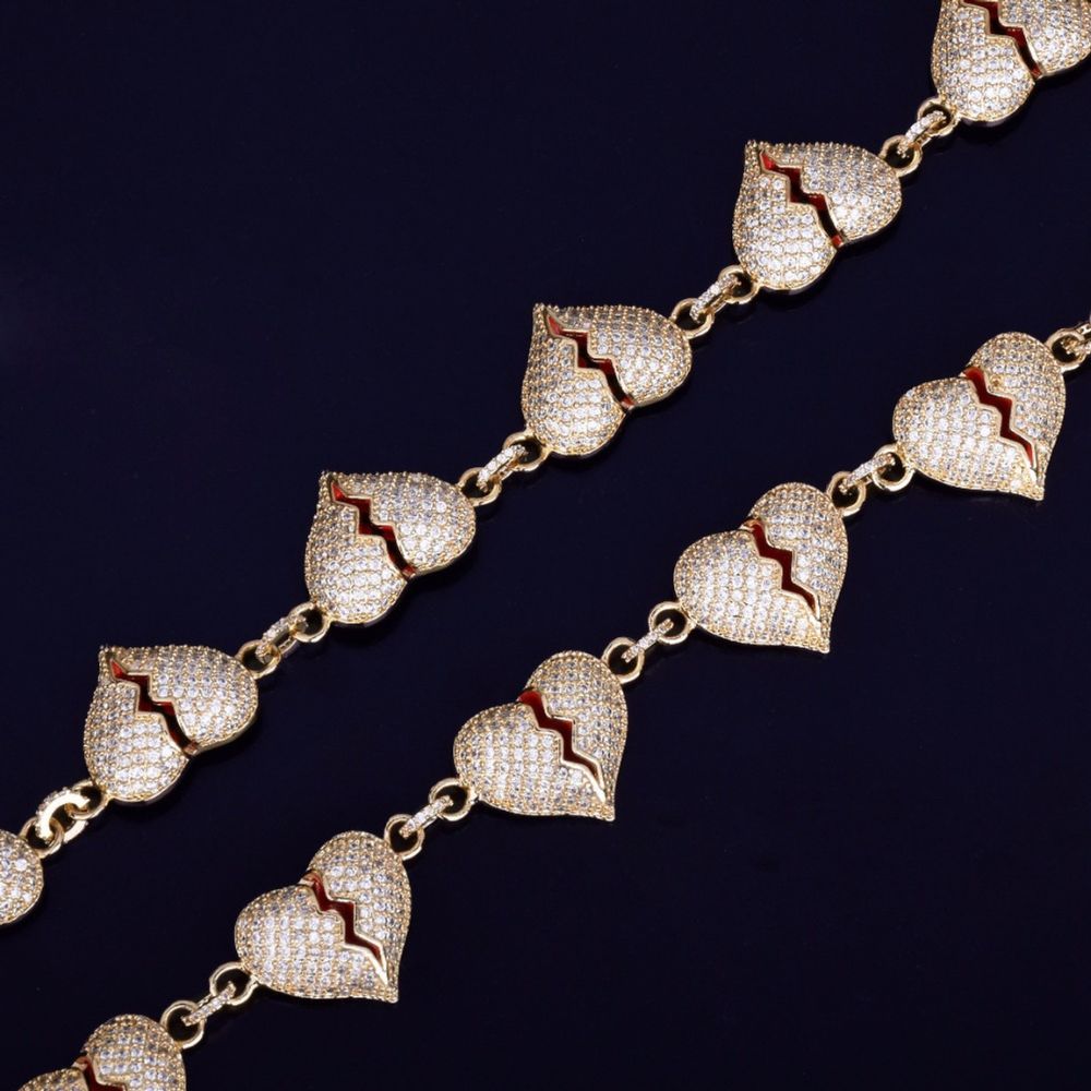 Iced Out Moissanite Diamond Broken Heart Cuban Chain
