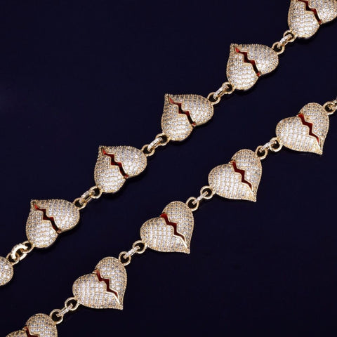 Iced Out Moissanite Diamond Broken Heart Cuban Chain