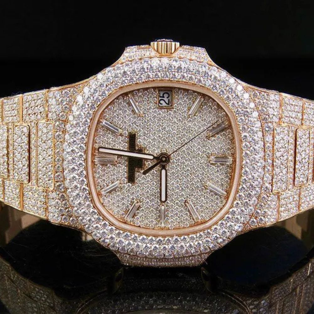 Baguette Cut Moissanite Dial Rose Tone Date Just Watch