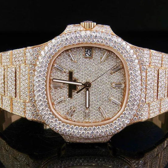 Baguette Cut Moissanite Dial Rose Tone Date Just Watch