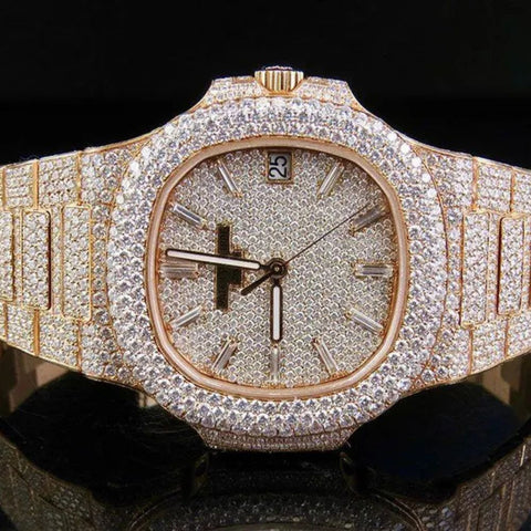 Baguette Cut Moissanite Dial Rose Tone Date Just Watch