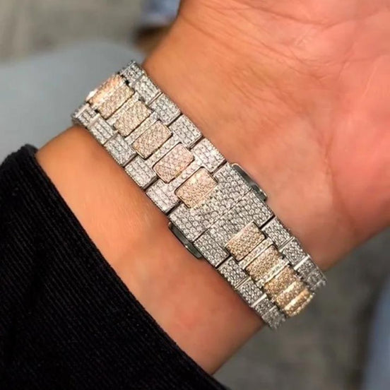 Blue Dial Dual Tone Moissanite Diamond Watch