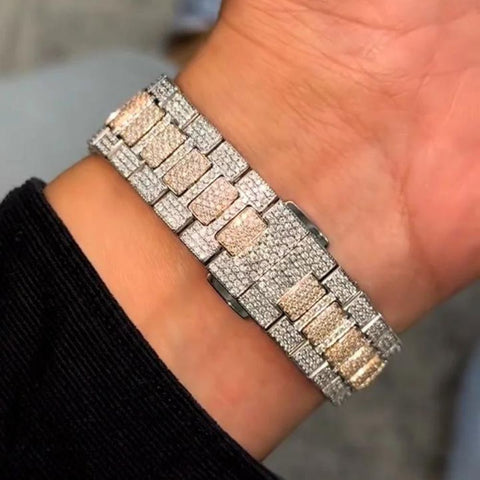 Blue Dial Dual Tone Moissanite Diamond Watch