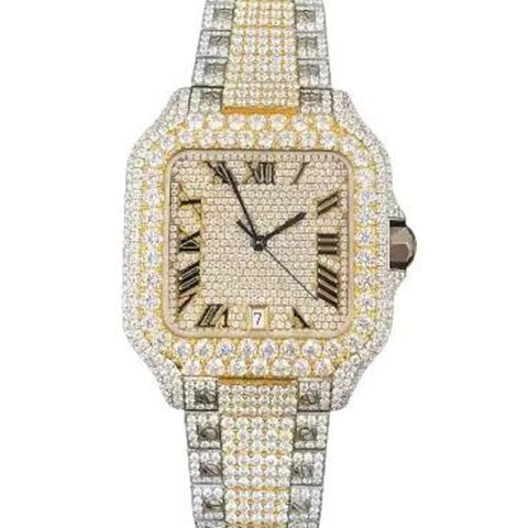 Dual Tone Roman Dial Moissanite Watch For Men's