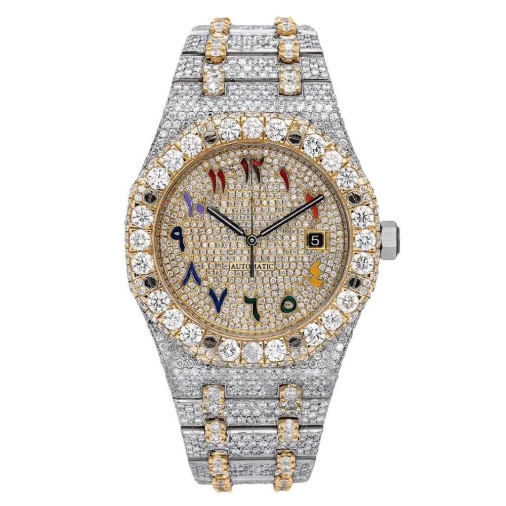 Moissanite Rain Bow Numeric Dual Tone Iced Out Watch