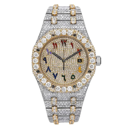Moissanite Rain Bow Numeric Dual Tone Iced Out Watch