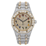 Moissanite Rain Bow Numeric Dual Tone Iced Out Watch