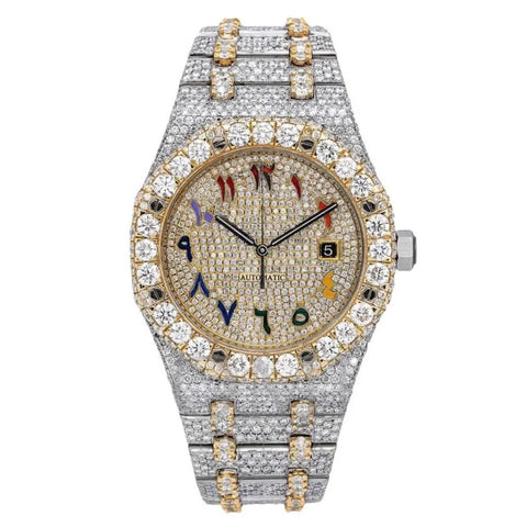 Moissanite Rain Bow Numeric Dual Tone Iced Out Watch