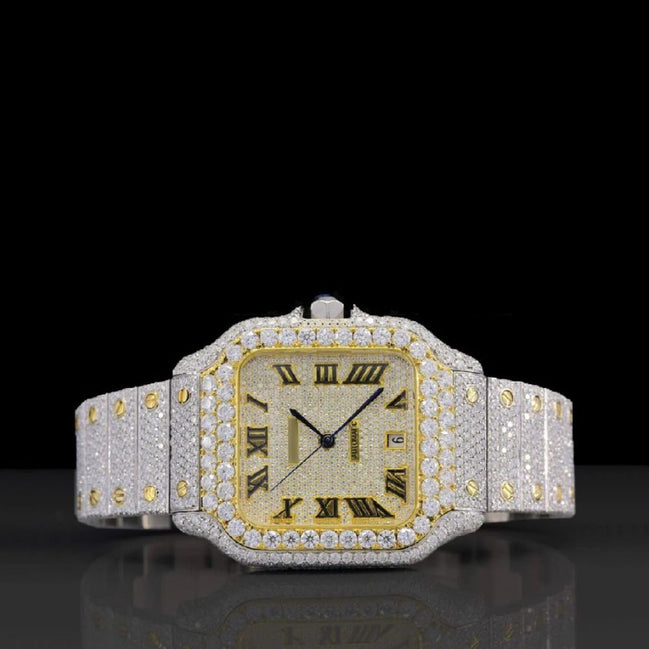 Moissanite Round Cut Dual Tone Hip Hop Watch