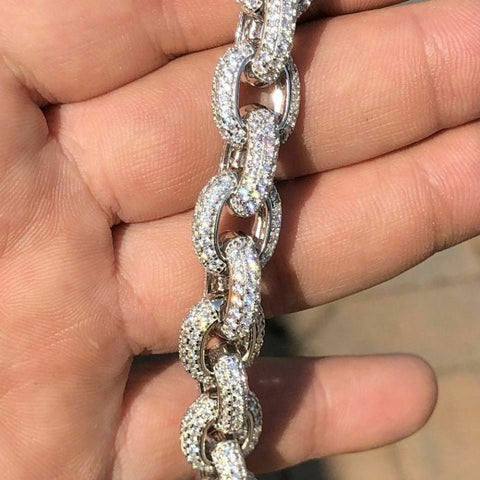 D Color Moissanite Chain Rolo Link Iced Hip Hop Bracelet