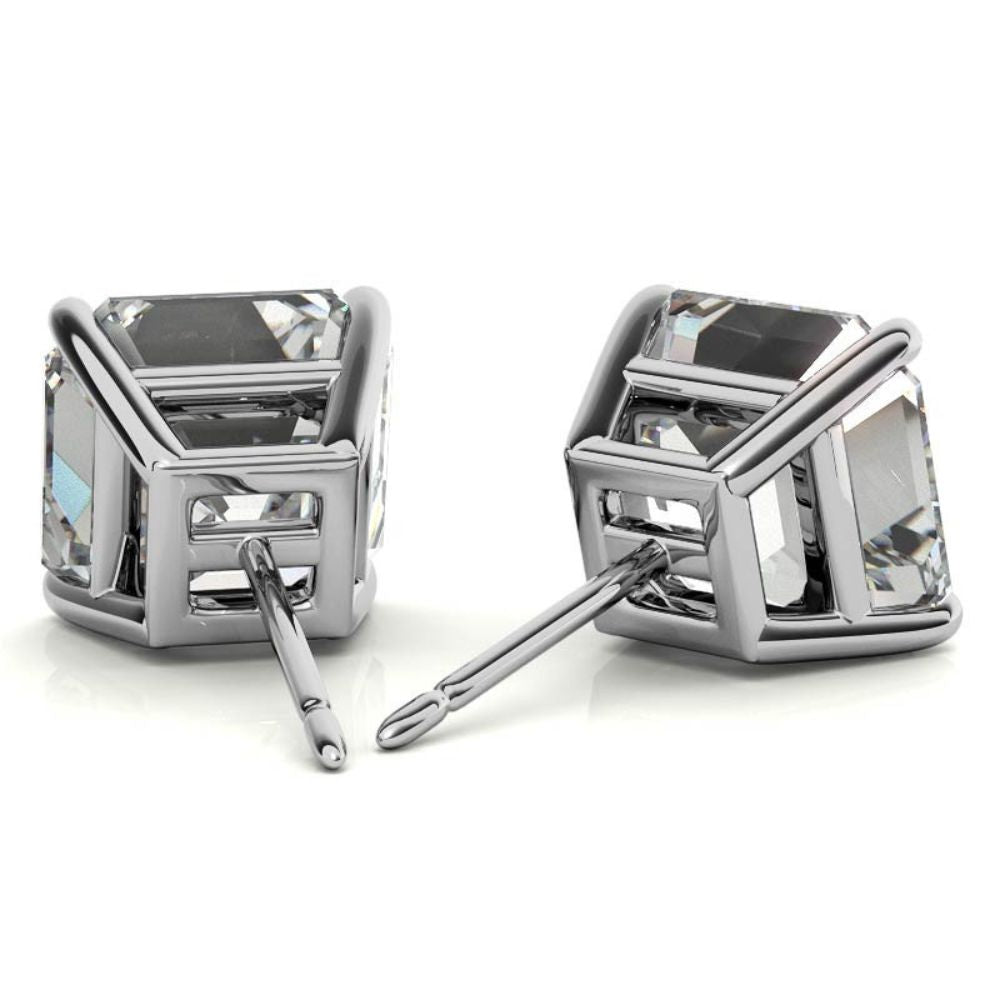 Solitaire Moissanite Assher Cut Push Back Stud Earrings