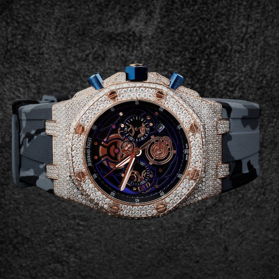 Rubber Strap Iced Out Moissanite Diamond Wrist Watch