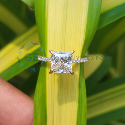 14K Yellow Gold Hidden Halo Princess Cut  Engagement Ring