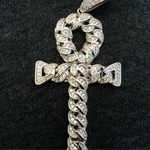 Excellent Ankh Cuban Link Cross Moissanite Pendant