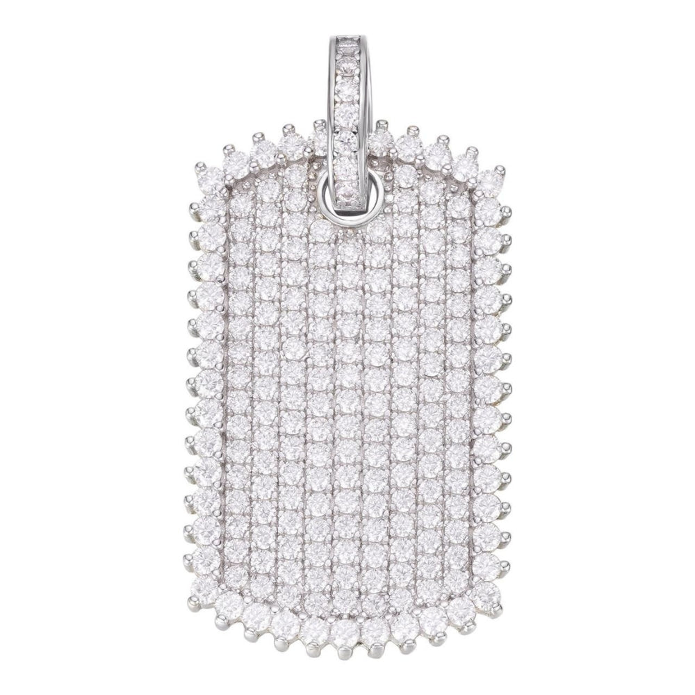 925 Sterling Silver Iced Out Dog Tag Pendant