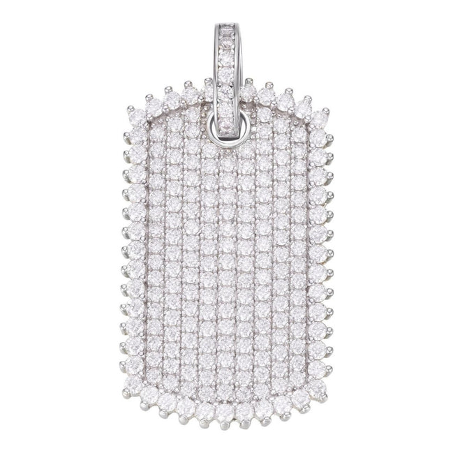 925 Sterling Silver Iced Out Dog Tag Pendant
