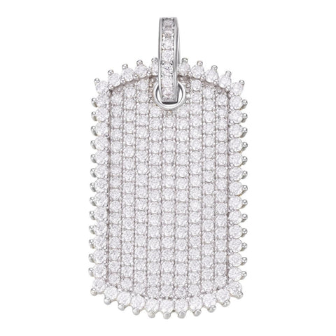 925 Sterling Silver Iced Out Dog Tag Pendant