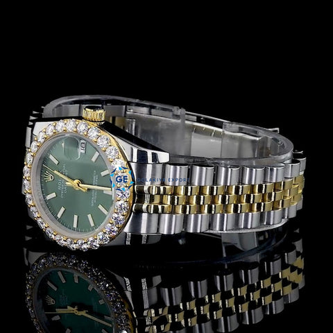 Date Just Moissanite Diamond Green Dial Classic Wrist Watch