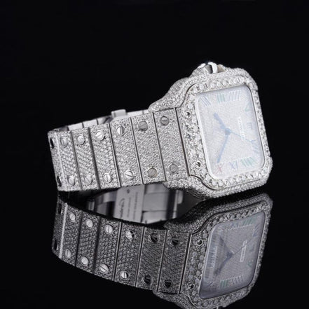 Fully White Color Full Roman Number Moissanite Watch