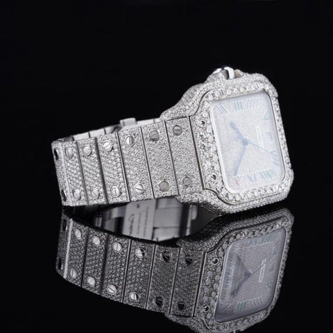 Fully White Color Full Roman Number Moissanite Watch