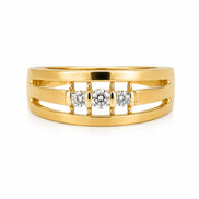 14K Gold Men's Moissanite Wedding Ring Three Stone Ring