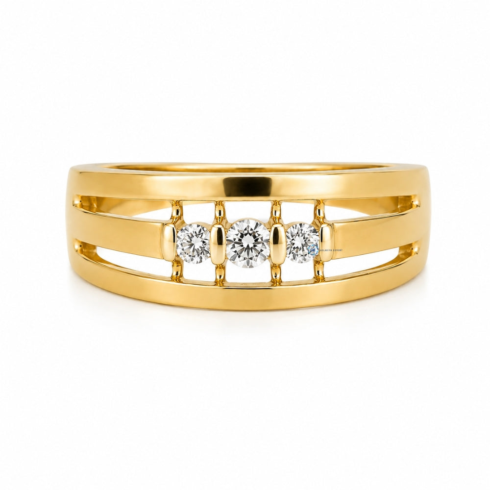 14K Gold Men's Moissanite Wedding Ring Three Stone Ring