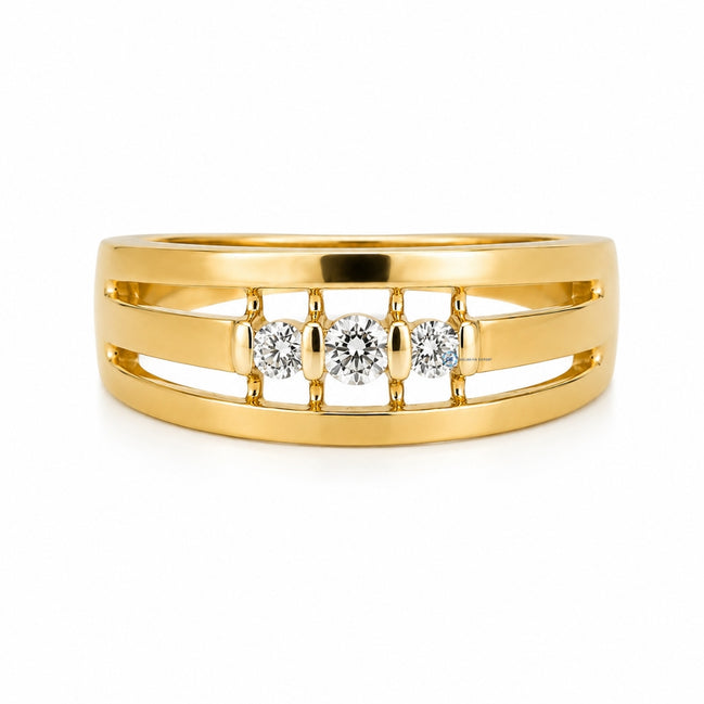 14K Gold Men's Moissanite Wedding Ring Three Stone Ring