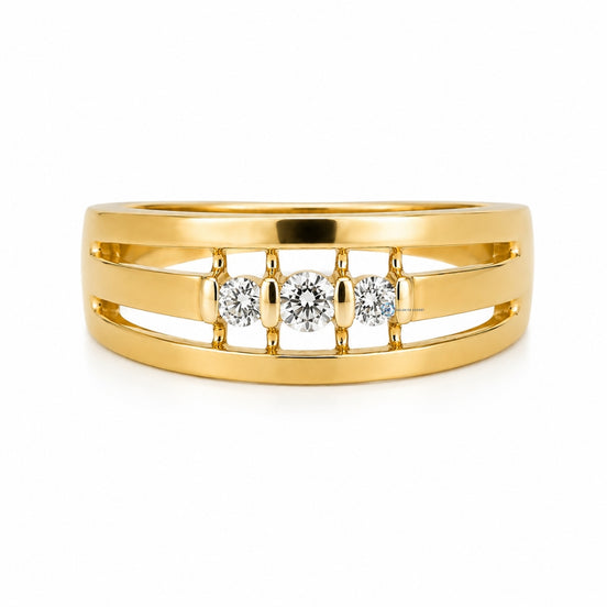 14K Gold Men's Moissanite Wedding Ring Three Stone Ring